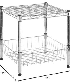Whitmor Supreme Stacking Shelf with Basket - Adjustable Home Organizer - Chrome Stacking Shelf W/Basket 24 81OKt82 NKL