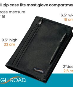 High Road Car Glove Box Organizer, Registration and Insurance Document Holder and Car Manual Holder with Flexible Secure Zippered Case and Note Pad Black 40 81ON0e 6mcL