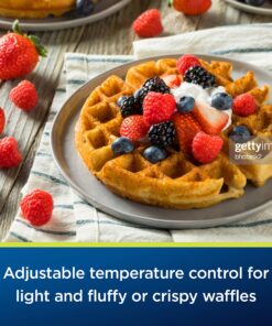 Oster Belgian Waffle Maker with Adjustable Temperature Control, Non-Stick Plates and Cool Touch Handle, Makes 8" Waffles, Stainless Steel 25 81ON4ci5UjL