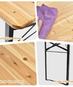 Giantex 70'' 3-Piece Portable Folding Picnic Beer Table with Seating Set Wooden Top Picnic Table for Patio Outdoor Activities Garden Use, 30'' Table Height Black(iron Frame); Wooden(tabletop & Chair Seats) 32 81OTLzngqtL