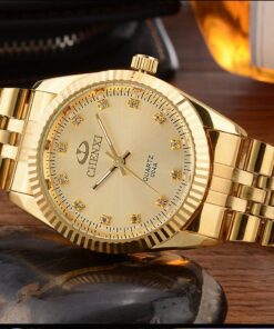 DREAMING Q&P Fq-043 Classic Golden Stainless Steel Male Female Crystals Quartz Wrist Watches for Man Woman Gold 18 81OYxXKQQNL