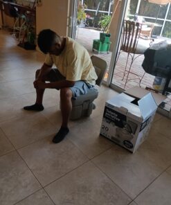 Camco 5.3-Gallon Portable Travel Toilet | Features Detachable Holding Tank w/Sealing Slide Valve & Bellow-Type Flush | Easy Transport w/Compact Lightweight Design & Carry Handle | Gray (41541) 5.3 Gallon 45 81ObWa5cjcL