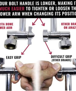 Adjustable Shower Arm Extension 10" Long - Stainless Steel Chrome Finish - The Only Arm Designed With a GEAR JOINT That Won't Slip! Our Long Shower Extender Pipe Can Hold A Rainfall Shower Head System 23 81Od8dLWvyL