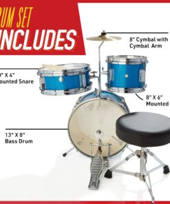Mendini By Cecilio Kids Drum Set - Junior Kit w/ 4 Drums (Bass, Tom, Snare, Cymbal), Drumsticks, Drum Throne - Beginner Drum Sets & Musical Instruments Sky Blue 13-inch 21 81OelcMhvaS