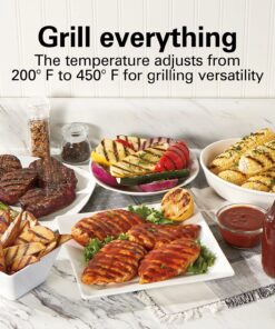 Hamilton Beach Electric Indoor Searing Grill with Viewing Window & Adjustable Temperature Control to 450F, 118 sq. in. Surface Serves 6, Removable Nonstick Grate, Stainless Steel Searing Grill with Window 56 81Og8v46xdL 1