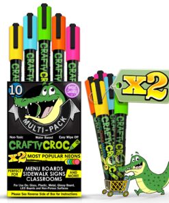 Crafty Croc Liquid Chalk Markers, Neon Chalk Pens Glow Under Blacklight, Includes 2 Each Fluorescent Yellow, Blue, Green, Orange and Pink (10 Pack) 10 Pack Double Neon (2 x Blue, Green, Yellow, Orange, Pink) Bold (6mm) 29 81OlvD533L