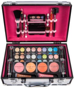 SHANY Carry All Makeup Train Case with Pro Makeup Set, Makeup Brushes, Lipsticks, Eye Shadows, Blushes, Powders, and more - Reusable Makeup Storage - Premium Gift Packaging - Silver 25 81OpUwTaF L