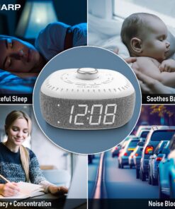 Sharp Sound Machine Alarm Clock with Bluetooth Speaker, 6 High Fidelity Sleep Soundtracks – Soothing Noise Machine for Baby, Adults, Home and Office – White LED 11 81OrydUXtL