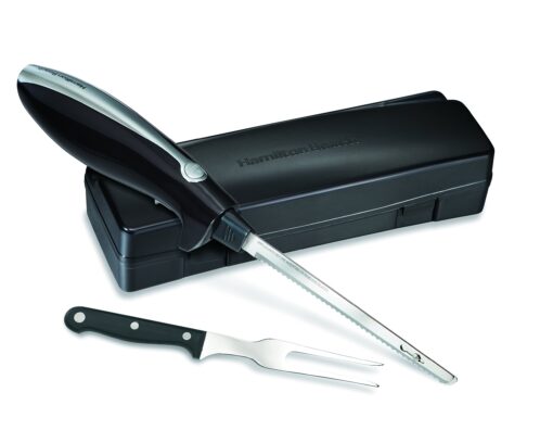 Hamilton Beach Electric Knife for Carving Meats, Poultry, Bread, Crafting Foam and More, Storage Case and Serving Fork Included, Black Electric Carving Knife