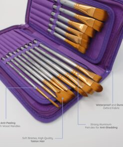 MyArtscape Paint Brushes - 15 Pc Art Brush Set for Watercolor, Acrylic, Oil & Face Painting | Short Handle Artist Paintbrushes with Travel Holder & Gift Box (Royal Purple) Royal Purple 13 81Oy gDY3lL