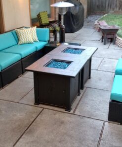 Ohana 7-Piece Outdoor Patio Furniture Sectional Conversation Set, Black Wicker with Turquoise Cushions - No Assembly with Free Patio Cover 21 81P Pv56tIL