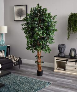 Nearly Natural 6' Palace Style Silk Artificial Ficus Tree, 6ft, Green 5216 6 ft 28 81P xa1yDIL