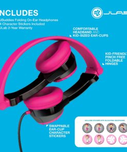 JLAB JBuddies Folding Kids Wired Headphones | Toddler Headphones | Noise Isolation | Kids Safe |Volume Limiting Headphones | Headphones for Children Black/Pink 18 81P0FEZQy9L