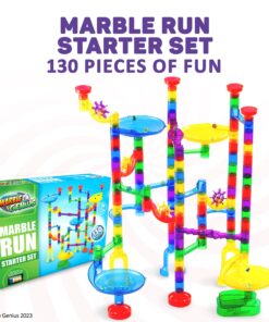 Marble Genius Marble Run (130 Complete Pieces) Maze Track or Board Games for Kids 8-12, for Adults, Teens, and Toddlers, (80 Translucent Marbulous Pieces + 50 Glass-Marble Set), Starter Set 2.) Starter Set - 130 Complete Pieces 19 81P2045qh7L