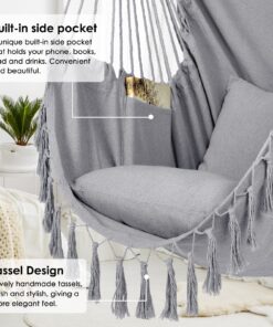 Alternative view of Y- STOP Hammock Chair Hanging Rope Swing, Max 500 Lbs, 2 Cushions Included, Large Macrame Hanging Chair with Pocket for Superior Comfort, with Hardware Kit (Light Grey) Light Grey
