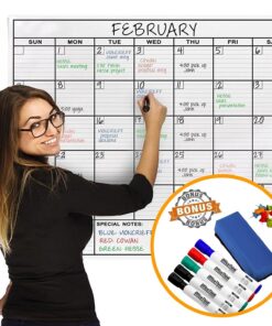 Alternative view of Jumbo Dry Erase Laminated Wall Calendar, Huge 36 Inch by 48 Inch Size, Monthly Planner for Home Office Classroom, Large Date Boxes, Reusable PET Film, Never Folded, 5 Markers, 8 Tacks, 1 Eraser white 36 x 48 - 1 month