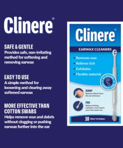 Clinere® Ear Cleaners, 10 Count Earwax Remover Tool Safely and Gently Cleaning Ear Canal at Home, Ear Wax Cleaner Tool, Itch Relief, Ear Wax Buildup, Works Instantly, Exfolimates, Earwax Cleaners. 10 Count (Pack of 1) White 27 81P8cd1ap9L