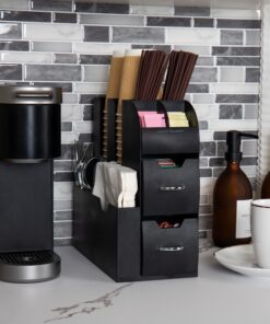 Mind Reader 11-Compartment Coffee Cup and Condiment Organizer with 2 Drawers, 11.25"L x 5.35"W x 11.15"H, Black Single 21 81PCAr0jwPL