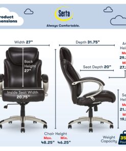 Serta Big and Tall Executive Office Chair with AIR Technology and Ergonomically Layered Body Pillows, Supports up to 350 Pounds, Bonded Leather, Roasted Chestnut 14 81PDkFAeqYL
