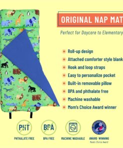 Wildkin Original Nap Mat with Reusable Pillow for Boys & Girls, Perfect for Elementary Daycare Sleepovers, Features Hook & Loop Fastener, Cotton Blend Materials Nap Mat for Kids (Wild Animals) Wild Animals 18 81PDurO2UkL