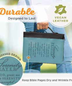 Christian Art Gifts Women's Fashion Bible Cover Serenity Prayer, Aqua/Black Faux Leather, Large 24 81PFUXFjuwL