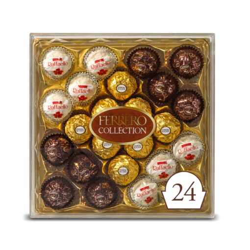 Ferrero Rocher Collection, 24 Count, Premium Gourmet Assorted Hazelnut Milk Chocolate, Dark Chocolate And Coconut Chocolates, Luxury Chocolate Holiday Gift Box 24 Count (Pack of 1)