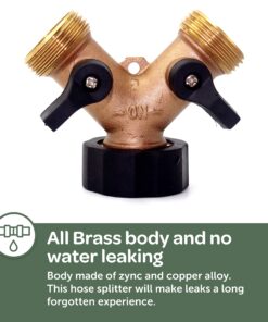Brass Garden Hose Connector Y Hose Splitter, Hose Splitter, 2 Way Heavy Duty, Garden Hose Y Splitter, Solid Garden Hose Connector, Brass Hose Manifold Adapter, Hose Bib -Brass 2.75x1.77x2.75in 10 81PFqXzKprL