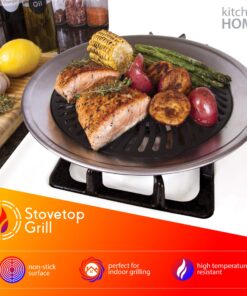 Kitchen + Home Stove Top Smokeless Grill Indoor BBQ, Stainless Steel with Double Coated Non Stick Surface Stove Top Grill 36 81PHYV6fqaL