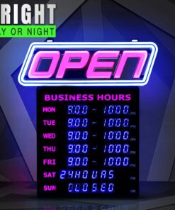 GLI Led Open Sign with Business Hours – Stand Out with 1000’s Color Combos to Match Your Brand, – Neon Flash, or Scroll – Programmable App, 15 x 16.5 inch 15 81PM06BdlL