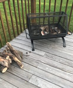 Sunnydaze 36-Inch Northland Outdoor Rectangular Fire Pit with Cooking Grill, Poker, and Spark Screen - Black Finish 35 81PN7Hgb2L