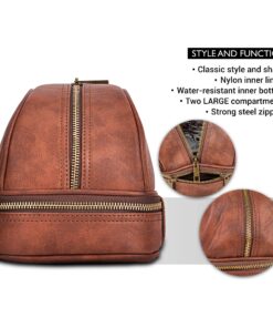 Vetell Classic Men's Leather Toiletry Bag and Dopp Kit with Upper and Lower Zippered Compartments, 2 Mesh Bottle Pouches, and Carrying Handle - The Best Gift for Men. 40 81PO6UXZB4L