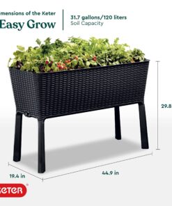 Keter Easy Grow 31.7 Gallon Raised Garden Bed with Self Watering Planter Box and Drainage Plug-Perfect for Growing Fresh Vegetables, Flowers and Herbs Graphite 26 81PRg6oErmL