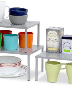 SimpleHouseware Expandable Stackable Kitchen Cabinet and Counter Shelf Organizer, Silver Metal Top 25 81PSYgs34FL