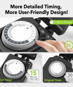 BN-LINK Compact Outdoor Mechanical 24 Hour Programmable Dual Outlet Timer - Plugin timer, Waterproof, Heavy Duty Dial 24 81PXHDjoYIL