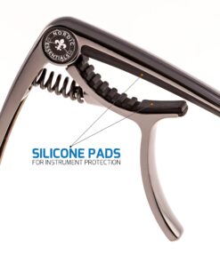 Guitar Capo Deluxe for Guitars, Ukulele, Banjo, Mandolin, Bass -Made of Premium Quality Zinc Alloy for 6 & 12 String Instruments- Luxury Accessories Nordic Essentials&trade- (Black) Sleek Metallic Black 15 81PcDtn3RTL