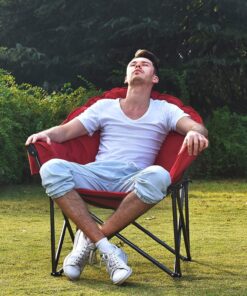 ALPHA CAMP Oversized Camping Chairs Padded Moon Round Chair Saucer Recliner with Folding Cup Holder and Carry Bag Red 24 81Pd0DHlxL