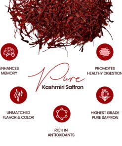 FOUZEE Pure Kashmiri Saffron Threads for Cooking, Spice, Spanish Foods. Finest Dark Red Saffron Delicious with Persian Rice, Tea, Golden Milk, Desserts, Rissoto. Saffron Pack 1g 1 Gram (Pack of 1) 9 81PdJLN1RNL