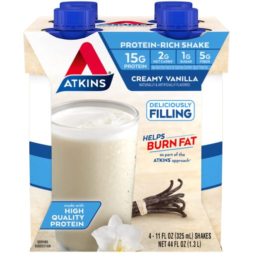 Atkins Gluten Free Protein-Rich Shake, Creamy/French Vanilla, Keto Friendly, (Packaging may vary) , 11 Fl Oz (Pack of 4)