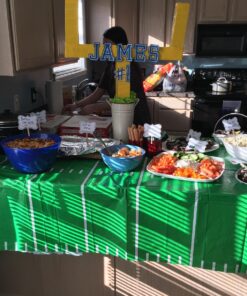 Beistle Plastic Game Day Football Tablecover for Rectangle Tables Sports Tableware Touchdown Tailgate Party, 54" x 108", Green/White 1 Pack 29 81PkKF3N80L