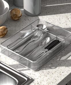 TQVAI Silverware Organizer, 5 Compartments Cutlery Drawer Organizer, Silverware Tray, Utensil Holder, Kitchen Drawer Divider, Flatware Organizer for Drawer, Silver, Silver S 18 81PlRo0Qr9L