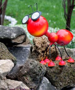 Smarty Gadgets - Metal Garden Art Decoration, Steel Red Ant Figurine with Solar Powered LED Lights for Yard, Patio, Lawn and Garden Decor and Ornament, Outdoor and Indoor Statue, 11" X 10" 26 81PnXFBEe2L