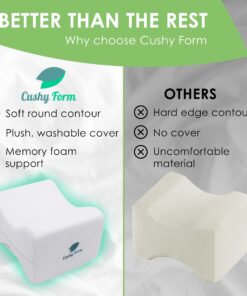 Cushy Form Knee Pillow for Side Sleepers - Standard Orthopedic Wedge Leg Pillow for Sleeping and Hip & Lower Back Pain - Contour Memory Foam Cushion for Pregnancy, Washable Cover & Travel Bag, White 35 81Pr4OXlp4S 1