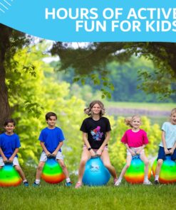 Xino Sports Hopping Ball for Kids - Teens and Adults, Bouncy Balls for Kids, Hopper Ball, Jumping Ball with Handle, 22 Inch Diameter, Kids Outdoor Toys (Blue) Blue 16 81PwY9GhD9L