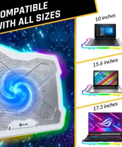 KLIM Ultimate + RGB Laptop Cooling Pad with LED Rim + New 2023 Version + Gaming Laptop Cooler + USB Powered Fan + Very Stable and Silent Laptop Stand + Compatible up to 17" + PC Mac PS5 PS4 Xbox One White 10 81Pz8ca6uL