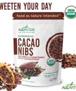 Alternative view of Cacao Nibs Naturally Sweetened with Yacon Syrup | Raw Organic, Sugar Free, Keto, Paleo and Vegan Friendly | Antioxidant and Protein Rich Criollo Chocolate Snack by Alovitox | 16 oz (2 x 8 oz)