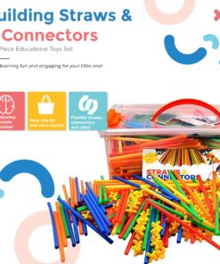 Playlearn LARGE 816 Piece Straws Builders Construction Building Toy – 8 Inch Full Size Straws - Giant Pack with Wheels and Special Connectors 23 81Q1ClKnx2L
