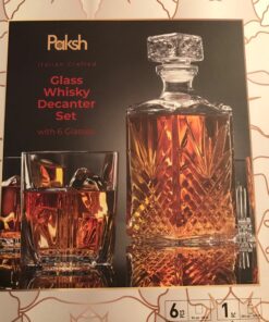Paksh Novelty Whiskey Decanter Set - 7-Piece Italian Crafted Glass Decanter & Whiskey Glasses Set - Holiday Whiskey Gifts for Men and Women w/ Ornate Stopper and 6 Cocktail Glasses, Red A 54 81Q2ivY9ZTL 2
