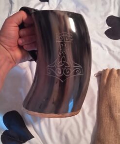 Norse Tradesman XL Viking Drinking Horn Mug - 100% Authentic Beer Horn Tankard With Thor's Hammer Engraving | The Mjolnir, High Polish, approx. 30 oz 27 81Q2py3m9L