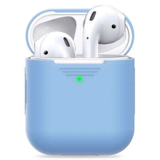 KeyBudz AirPods 2 & 1 Case [Front LED Visible] Protective Silicone Cover and Skin Compatible with Apple AirPods (Without Carabiner, Baby Blue) Without Carabiner