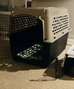 Petmate Vari Dog Kennel 40", Taupe & Black, Portable Dog Crate for Pets 70-90lbs, Made in USA 40"L x 27"W x 30"H Kennel Only 46 81QB886MEmL